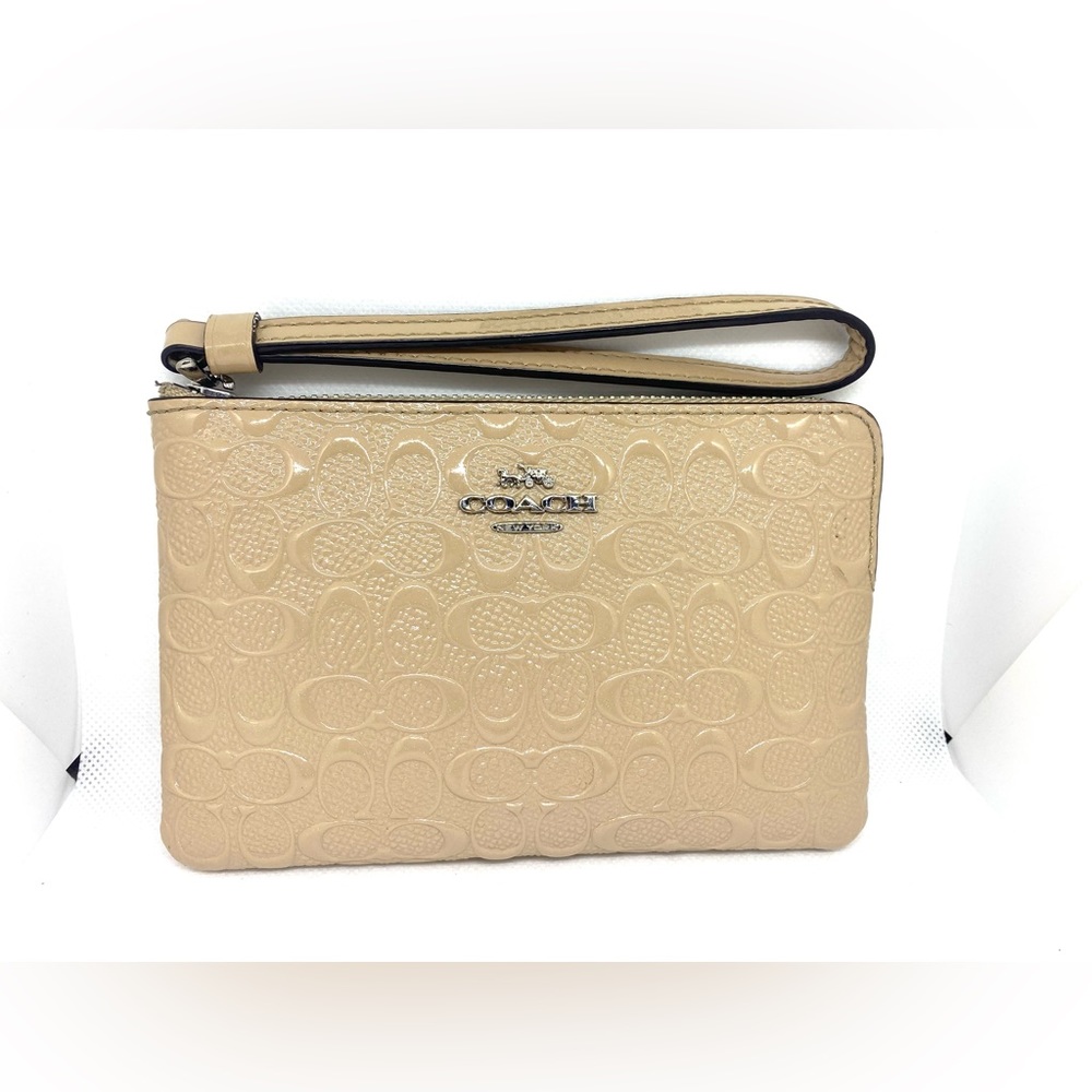 NWT Coach Canvas Wristlet Wallet With A Strap And Signature Logo Beige Color